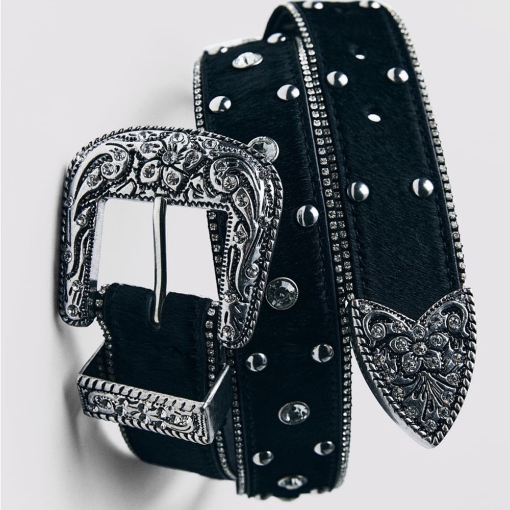 Zara rhinestone leather belt limited edition
